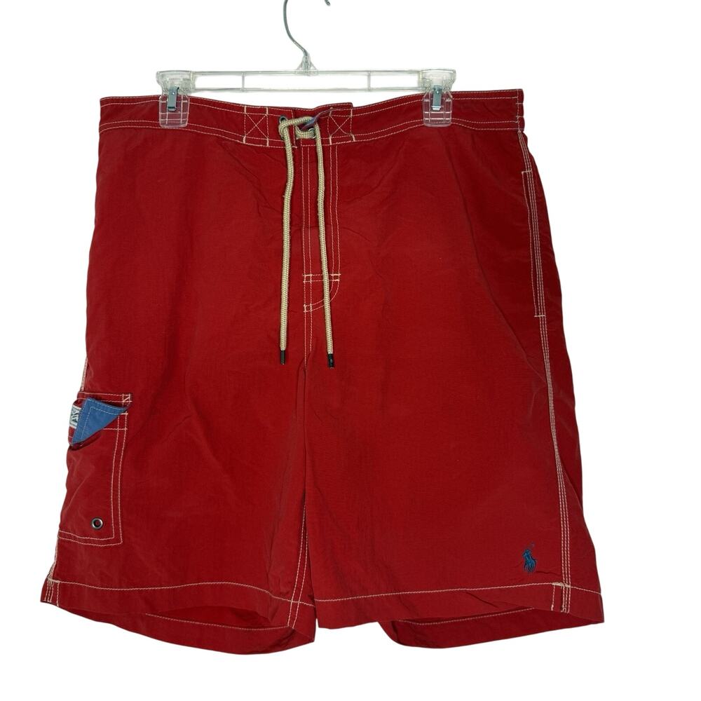 Polo Ralph Lauren Red Swim Trunks Shorts Size L Drawstring Mesh Lined